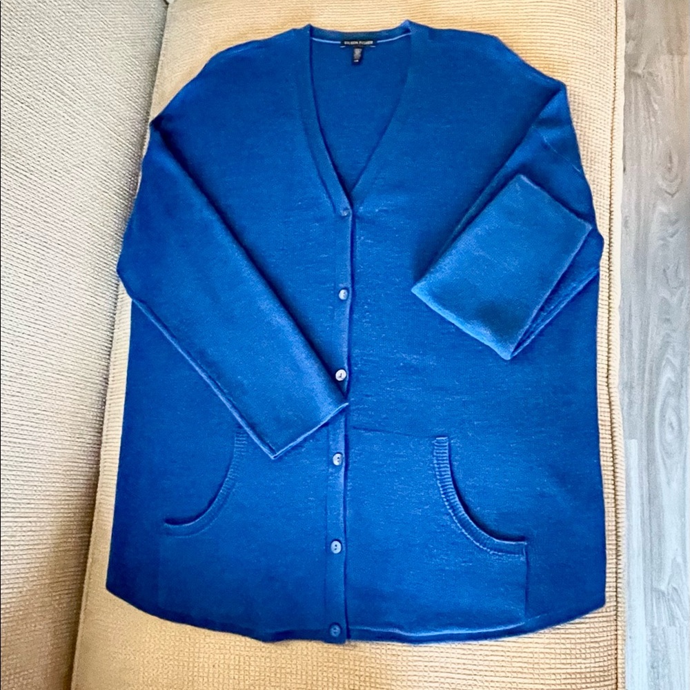 Eileen Fisher 𝐷𝑟𝑜𝑝 𝑆𝘩𝑜𝑢𝑙𝑑𝑒𝑟 Rib Cardigan - Picture 3 of 9